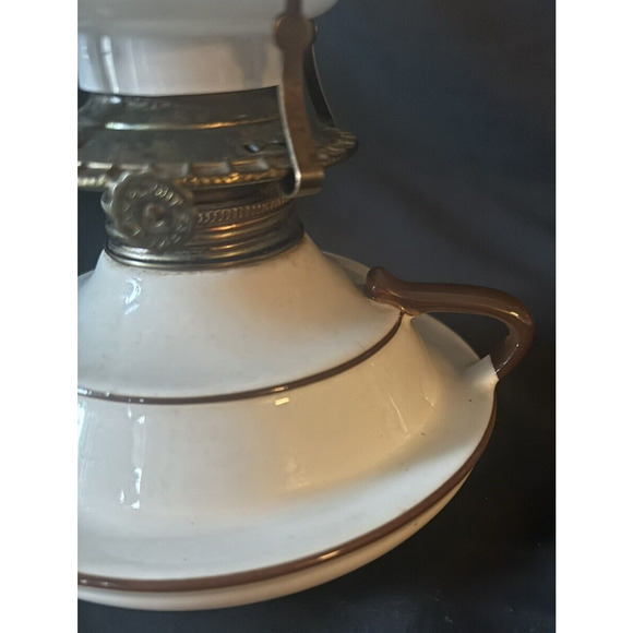 Vintage Lamplight Farms Oil Lamp Shade Stoneware Pottery Milk Glass Brown Ruffle - Picture 6 of 15